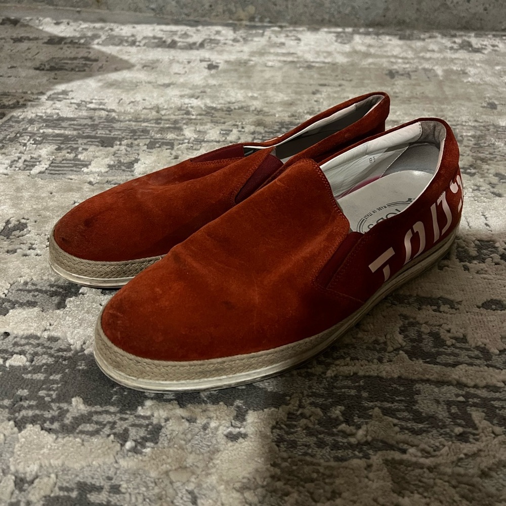 Tod's Red Suede Logo Espadrille Sneakers Size 8.5 US $575